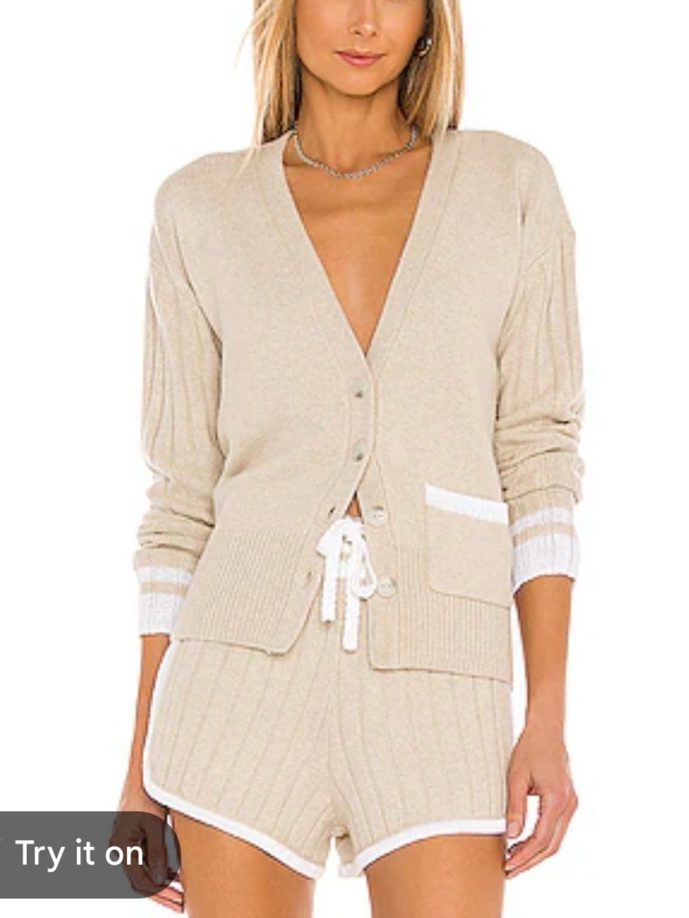 Rag & Bone Serena Cardigan V-neck Sweater Medium Tan Varsity Academia Revolve